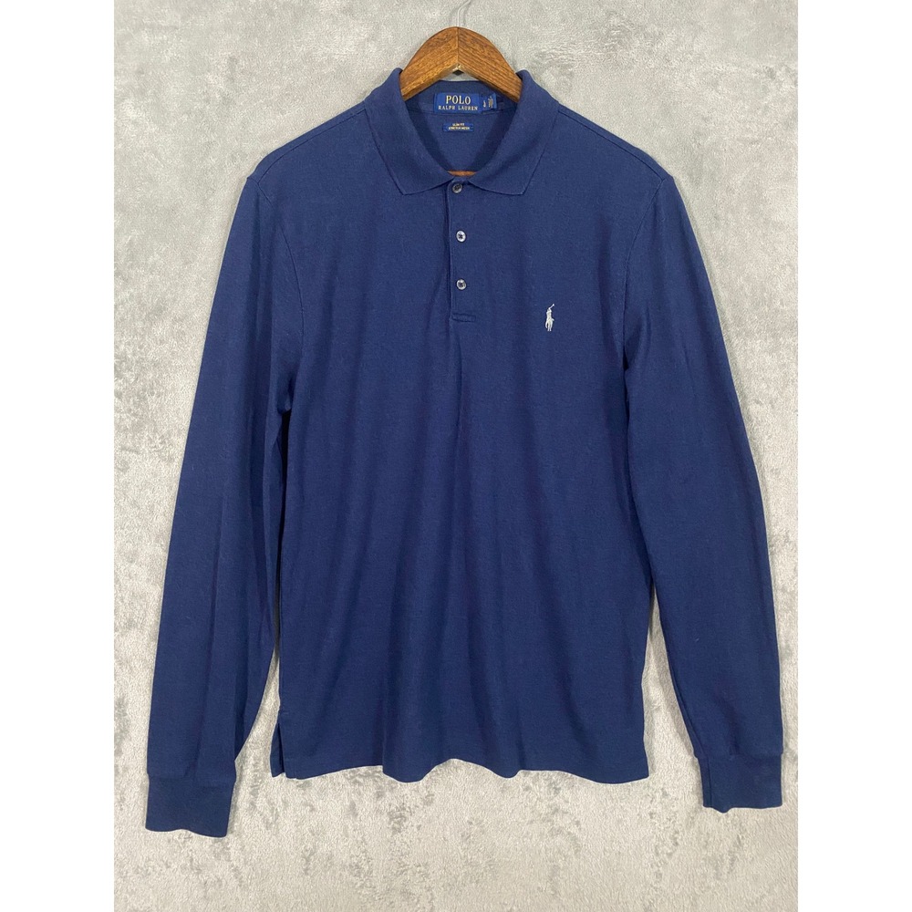 Polo Ralph Lauren Polo Mens LG Blue Slim Fit Stretch Mesh Long Sleeve Pony Logo